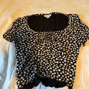 Topshop Black and Cream Floral Blouse